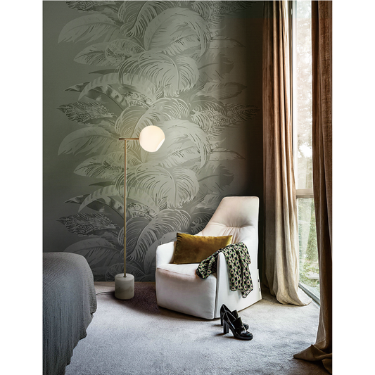 Helium Floor Lamp – Gold Finish with Marble Base & Glass Globe Shade