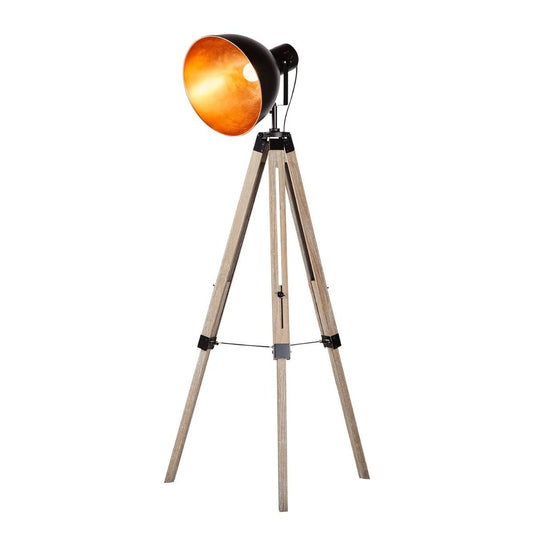 Havana Retro Large Tripod Floor Lamp Industrial Modern Adjustable Wood Frame Light - TRENDZ