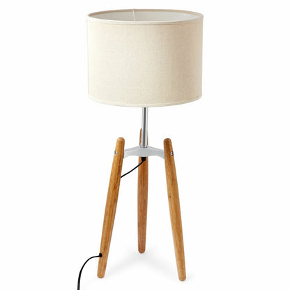 73cm Bamboo Tripod Table Lamp Light Modern Vintage w Beige Linen Shade - TRENDZ