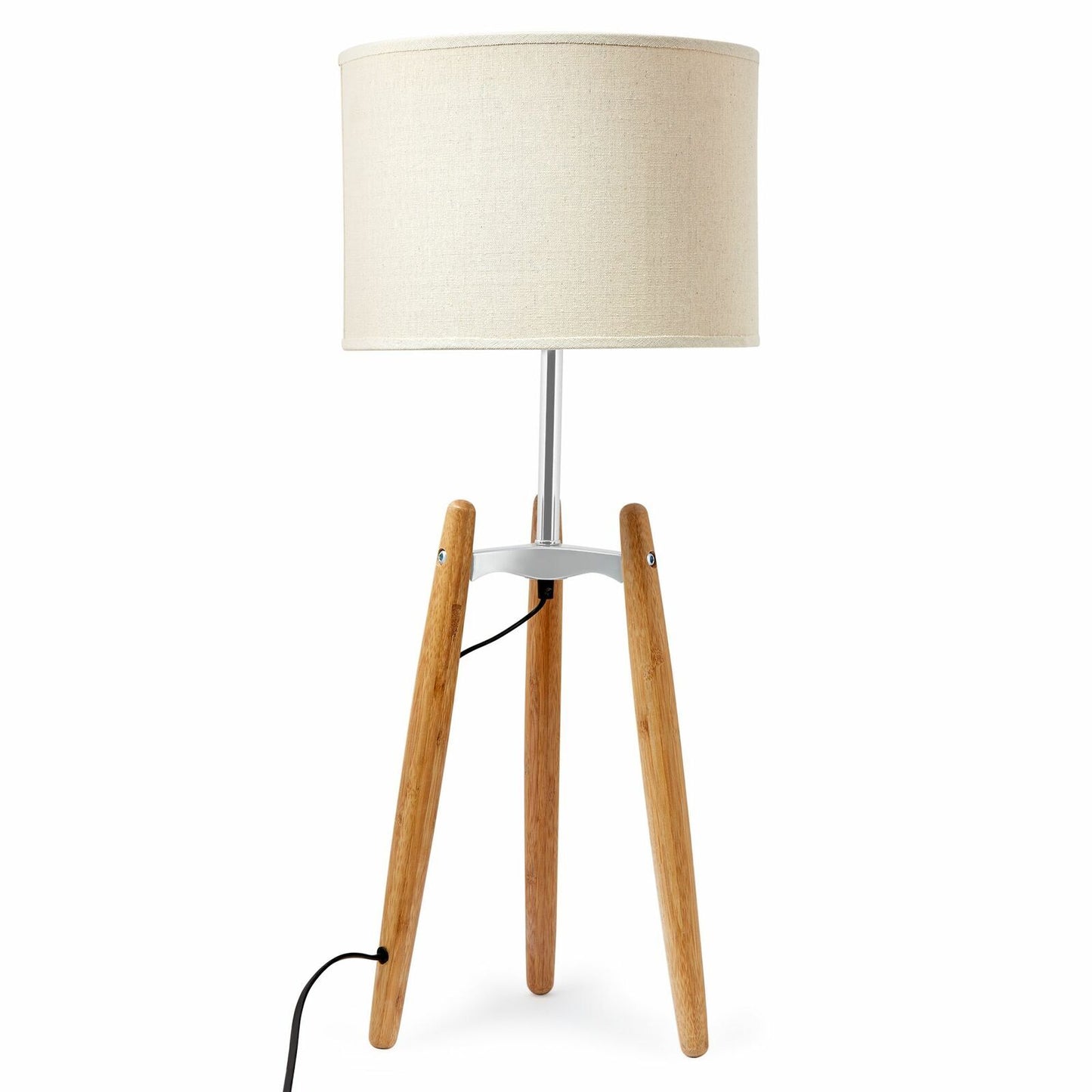 73cm Bamboo Tripod Table Lamp Light Modern Vintage w Beige Linen Shade - TRENDZ