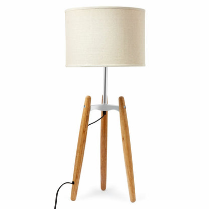73cm Bamboo Tripod Table Lamp Light Modern Vintage w Beige Linen Shade - TRENDZ