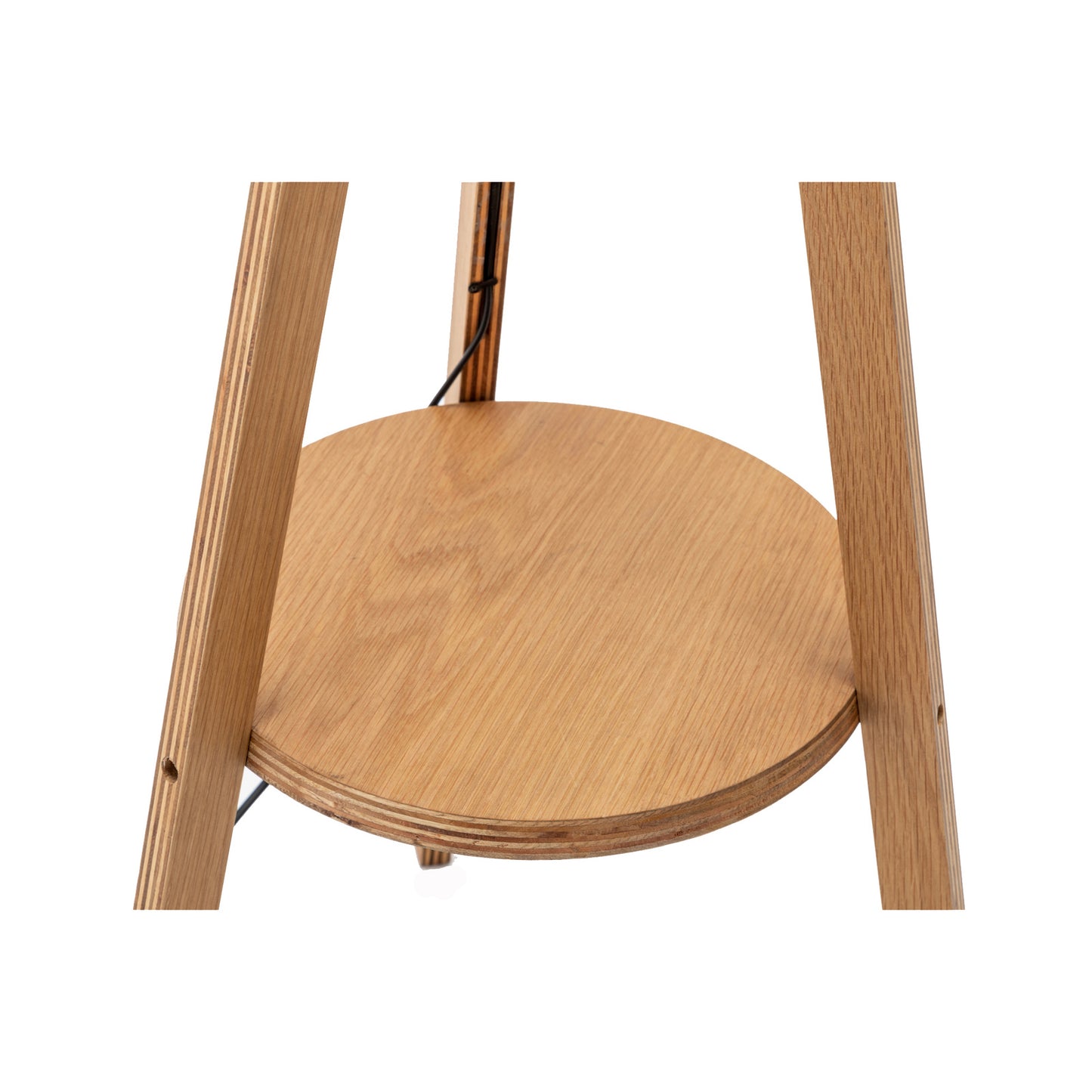 Natural Rubberwood Tripod Floor Lamp with Shelf & Linen Shade