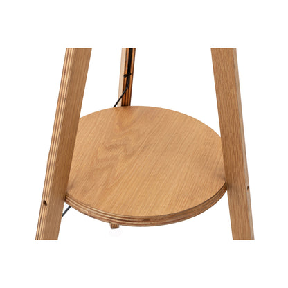Natural Rubberwood Tripod Floor Lamp with Shelf & Linen Shade