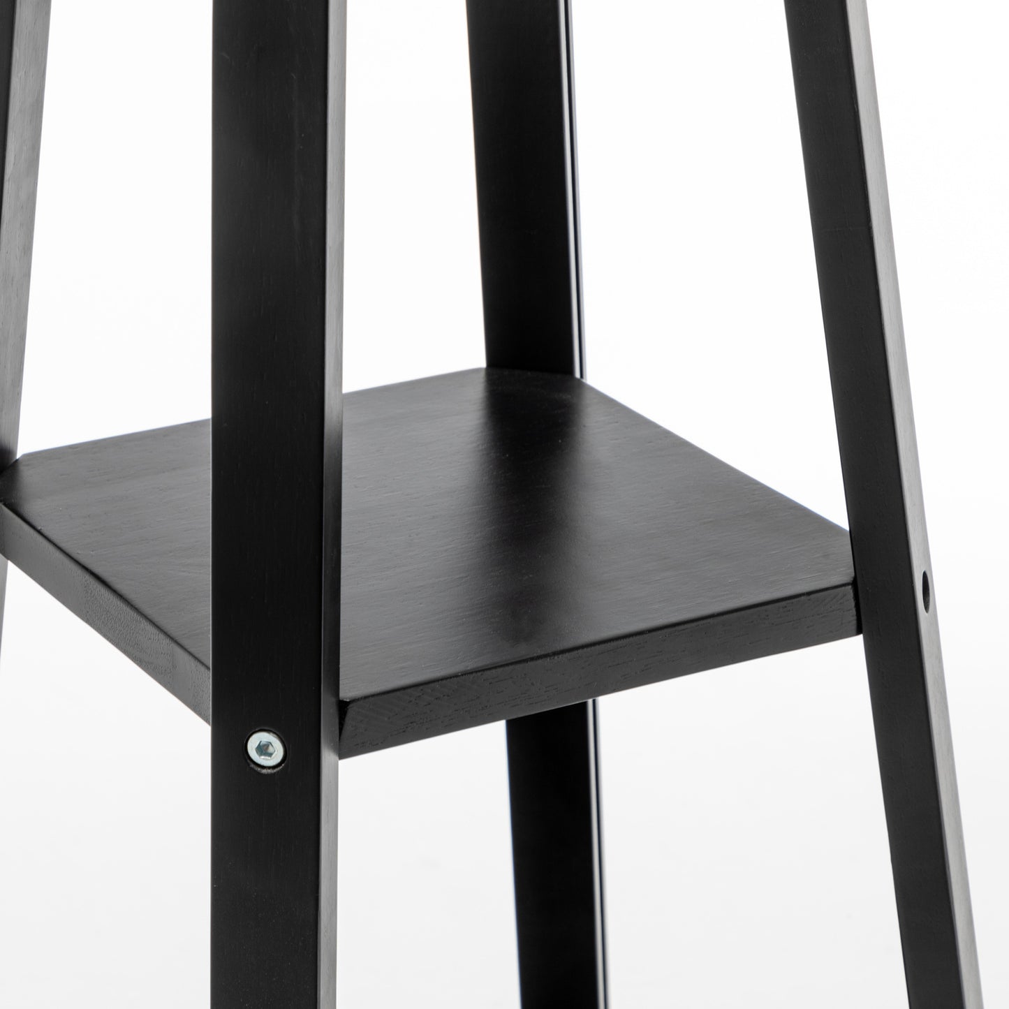 Marcie Rubberwood Floor Lamp with Multi Shelf Storage – Black Finish