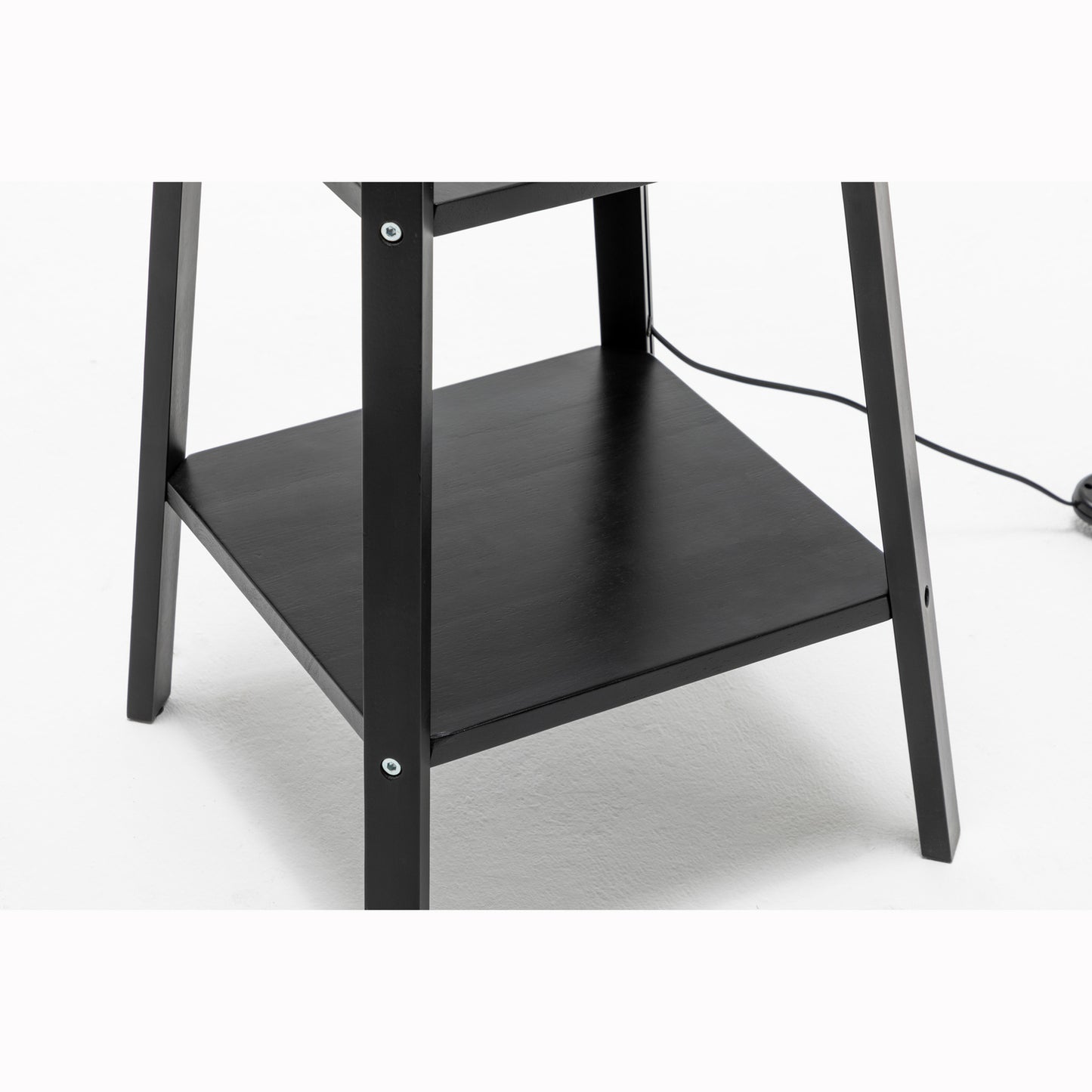 Marcie Rubberwood Floor Lamp with Multi Shelf Storage – Black Finish