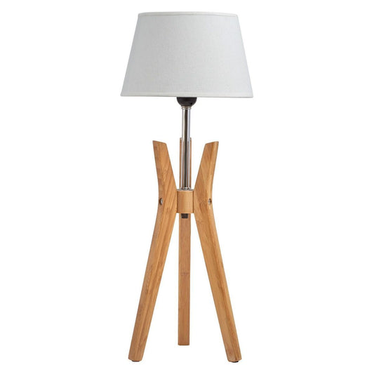 Bamboo Tripod Table Lamp Desk Modern Rustic Geo Light w Linen Shade - TRENDZ