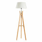 LARGE BAMBOO TRIPOD FLOOR LAMP Linen Shade Modern Light Vintage Wooden Scandi - TRENDZ
