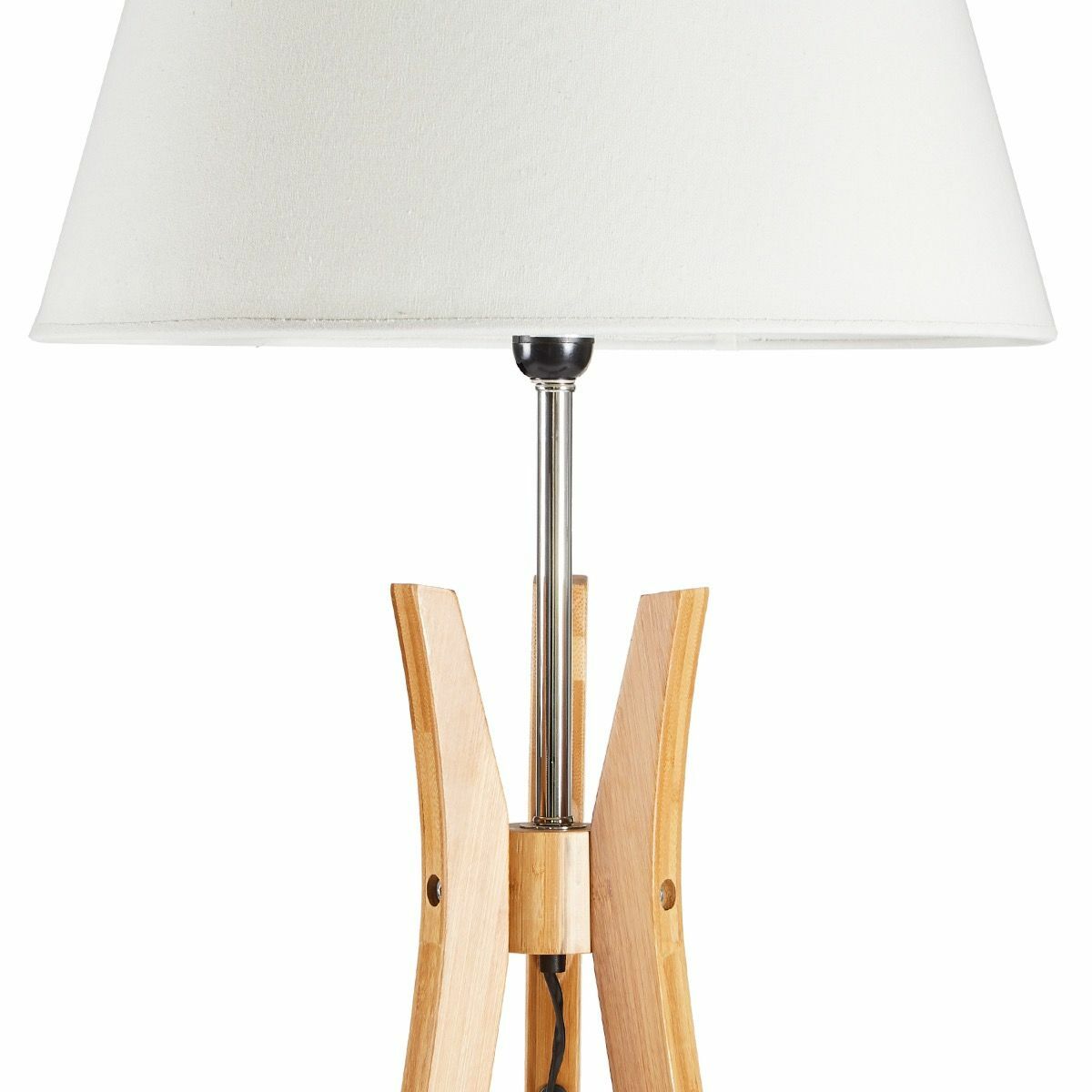 LARGE BAMBOO TRIPOD FLOOR LAMP Linen Shade Modern Light Vintage Wooden Scandi - TRENDZ