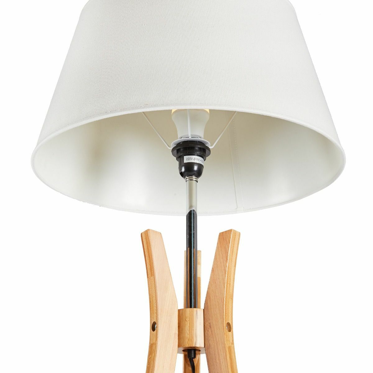 LARGE BAMBOO TRIPOD FLOOR LAMP Linen Shade Modern Light Vintage Wooden Scandi - TRENDZ
