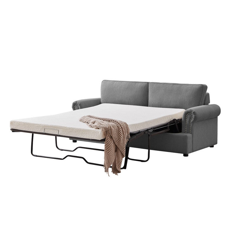 PHEBE 3 Seater Sofa bed with Separate Foam Mattress- Corduroy Dark grey - TRENDZ