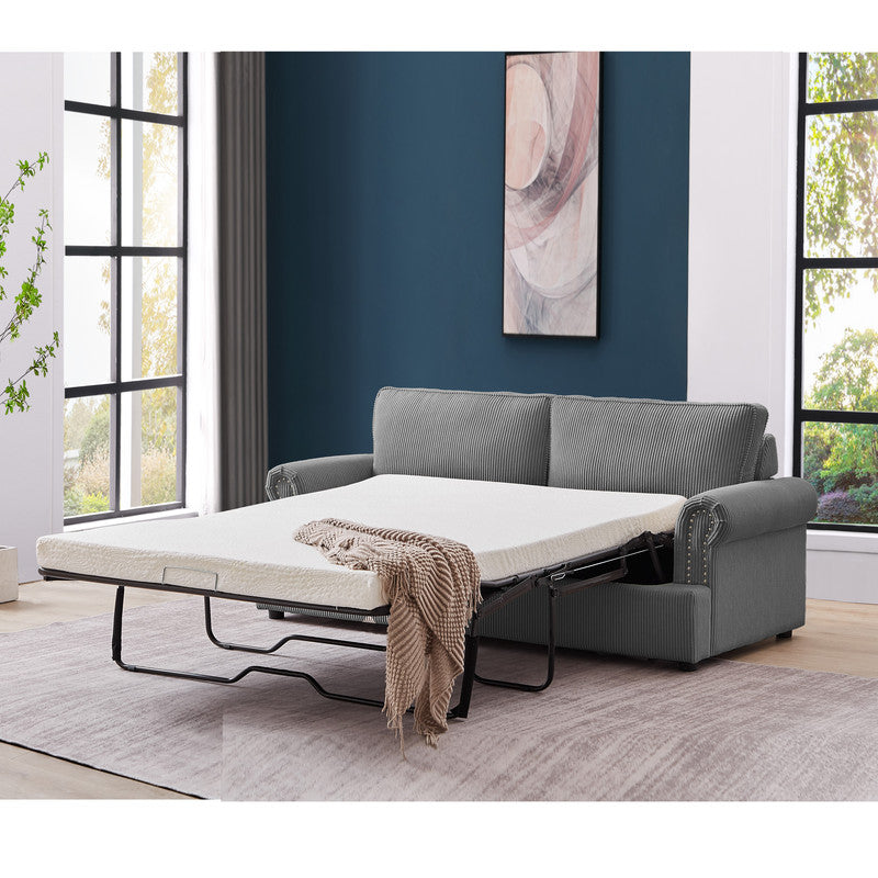 PHEBE 3 Seater Sofa bed with Separate Foam Mattress- Corduroy Dark grey - TRENDZ