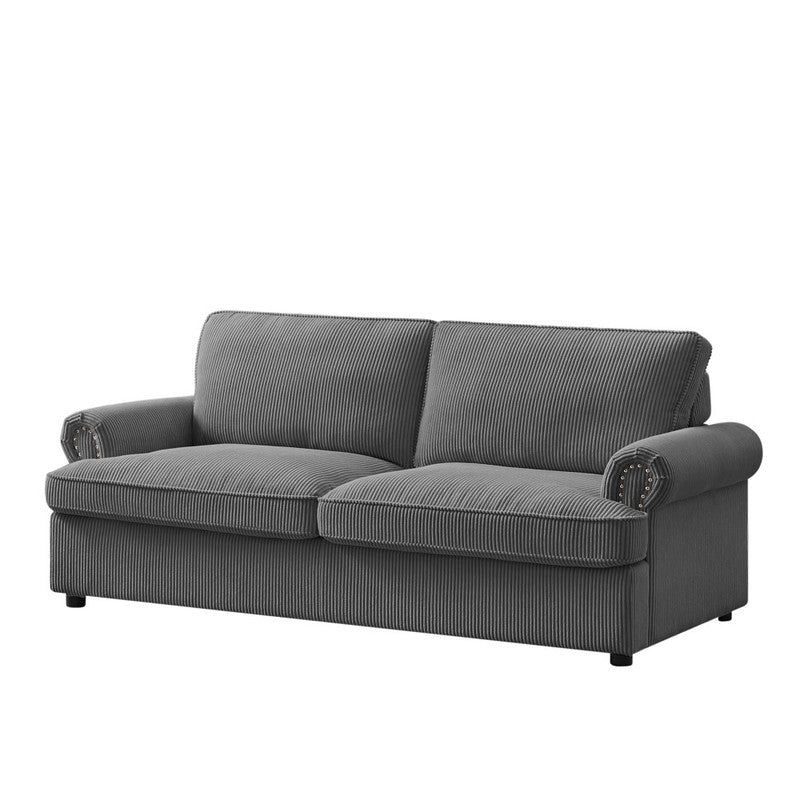 PHEBE 3 Seater Sofa bed with Separate Foam Mattress- Corduroy Dark grey - TRENDZ