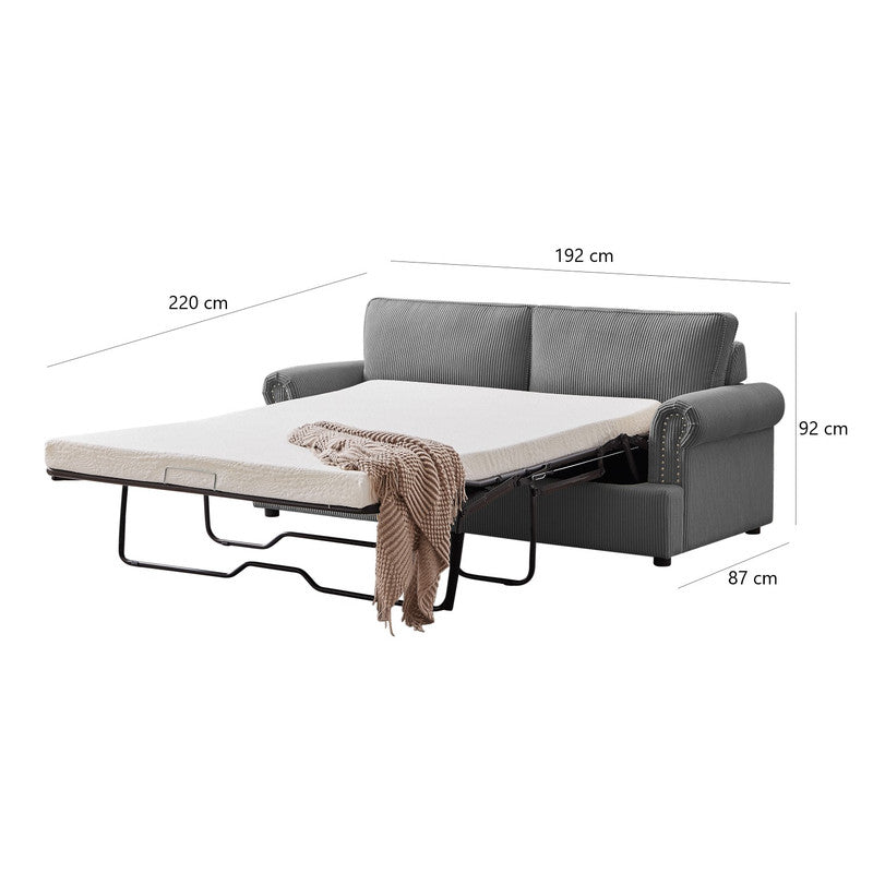 PHEBE 3 Seater Sofa bed with Separate Foam Mattress- Corduroy Dark grey - TRENDZ