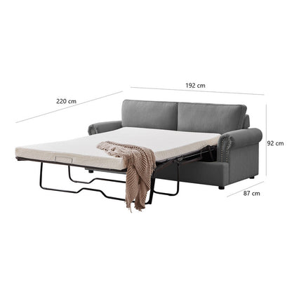 PHEBE 3 Seater Sofa bed with Separate Foam Mattress- Corduroy Dark grey - TRENDZ
