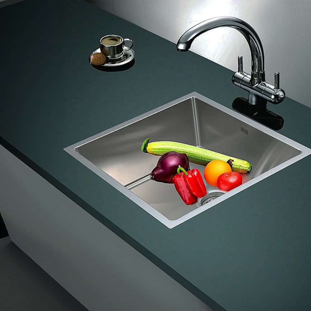 490x440mm Handmade Stainless Steel Undermount / Topmount Kitchen Laundry Sink with Waste - TRENDZ