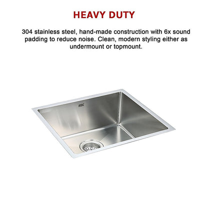 490x440mm Handmade Stainless Steel Undermount / Topmount Kitchen Laundry Sink with Waste - TRENDZ