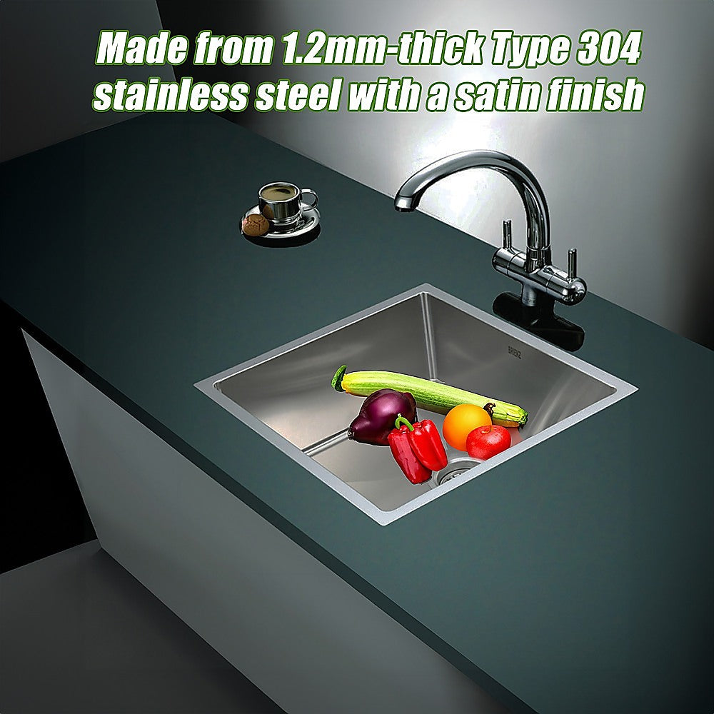 490x440mm Handmade Stainless Steel Undermount / Topmount Kitchen Laundry Sink with Waste - TRENDZ