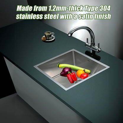 490x440mm Handmade Stainless Steel Undermount / Topmount Kitchen Laundry Sink with Waste - TRENDZ
