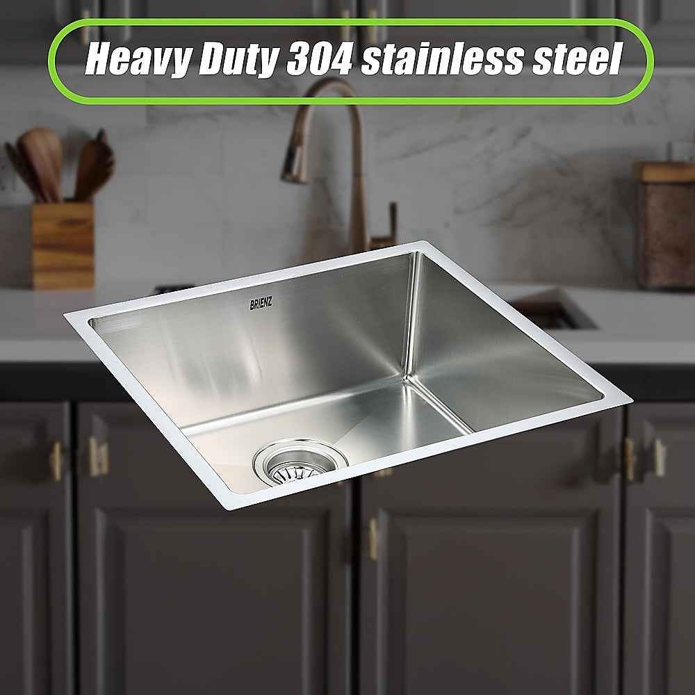 490x440mm Handmade Stainless Steel Undermount / Topmount Kitchen Laundry Sink with Waste - TRENDZ