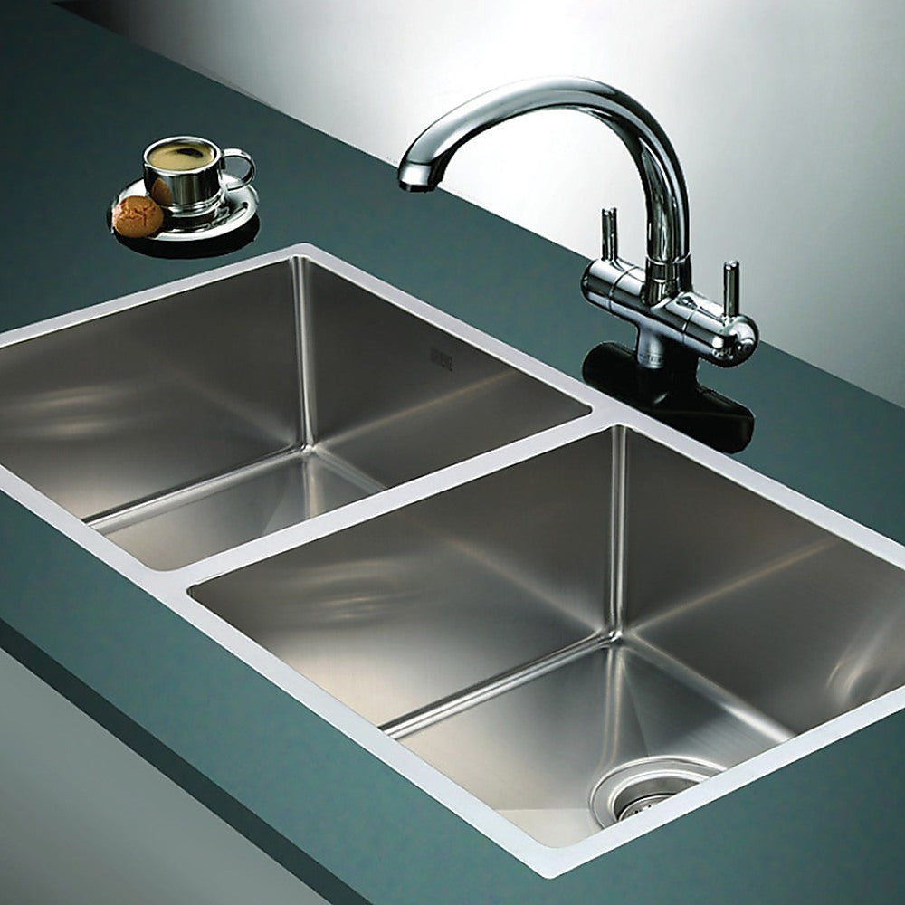 865x440mm Handmade Stainless Steel Undermount / Topmount Kitchen Sink with Waste - TRENDZ