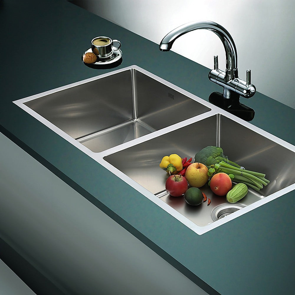 865x440mm Handmade Stainless Steel Undermount / Topmount Kitchen Sink with Waste - TRENDZ