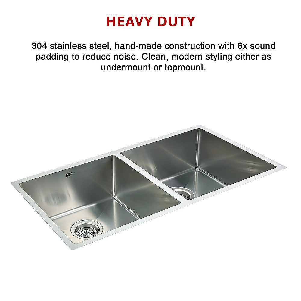 865x440mm Handmade Stainless Steel Undermount / Topmount Kitchen Sink with Waste - TRENDZ