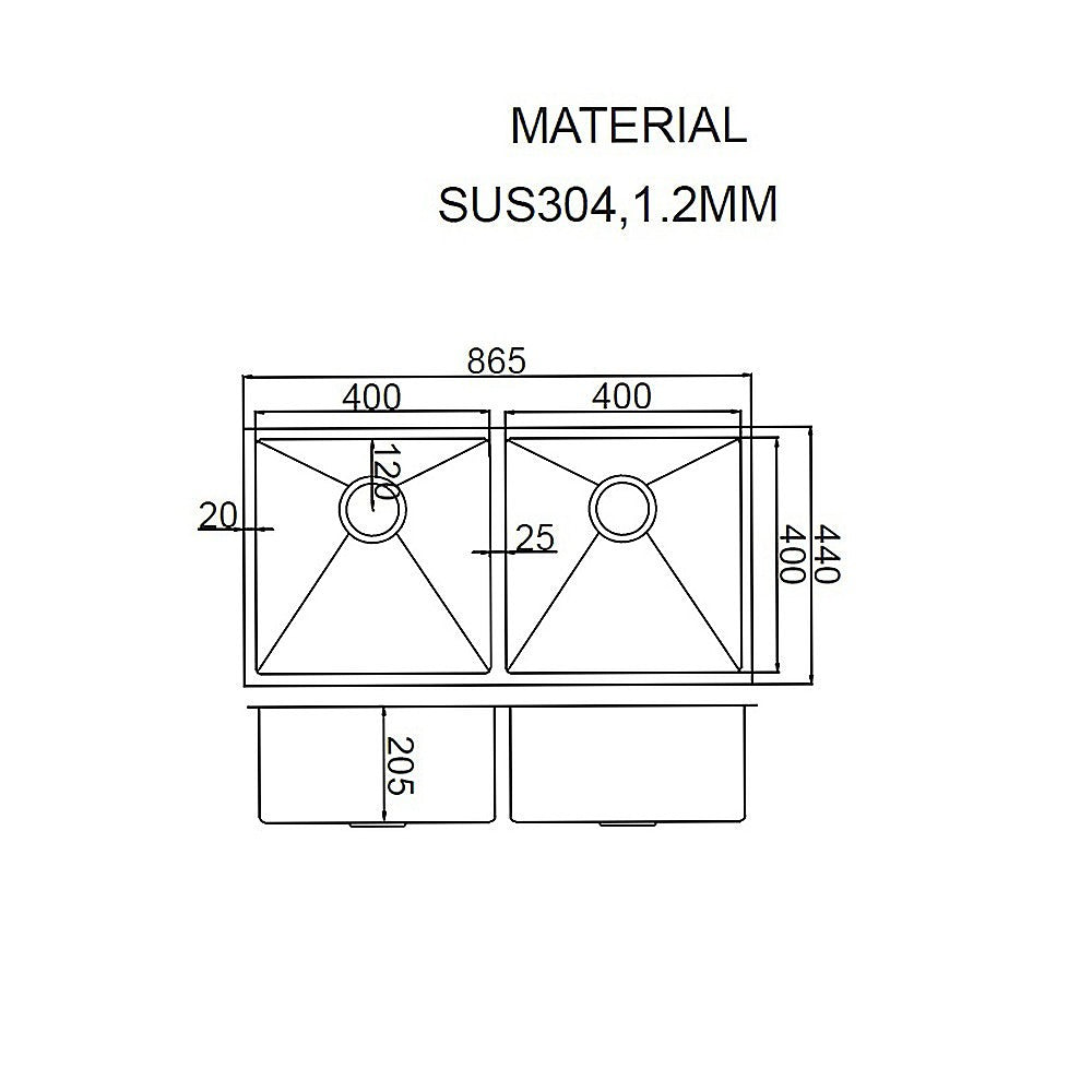 865x440mm Handmade Stainless Steel Undermount / Topmount Kitchen Sink with Waste - TRENDZ