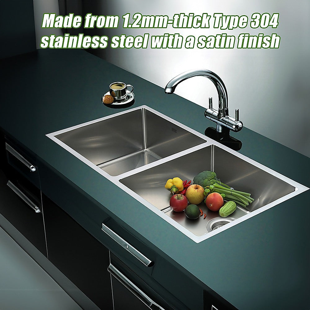 865x440mm Handmade Stainless Steel Undermount / Topmount Kitchen Sink with Waste - TRENDZ