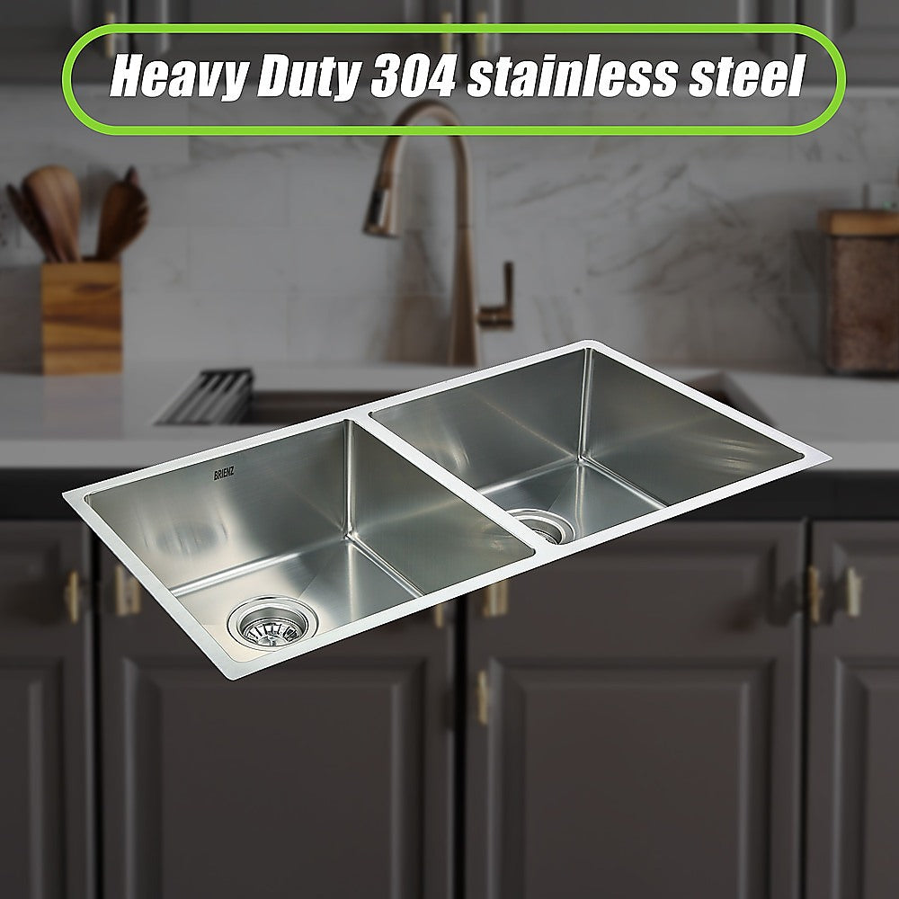 865x440mm Handmade Stainless Steel Undermount / Topmount Kitchen Sink with Waste - TRENDZ
