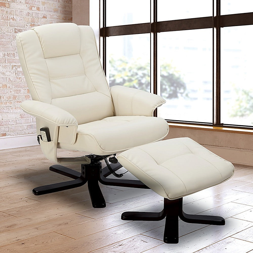 PU Leather Massage Chair Recliner Ottoman Lounge Remote - TRENDZ