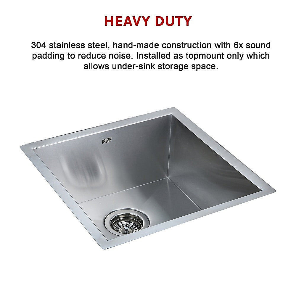 440x440mm Handmade Stainless Steel Undermount / Topmount Kitchen Laundry Sink with Waste - TRENDZ