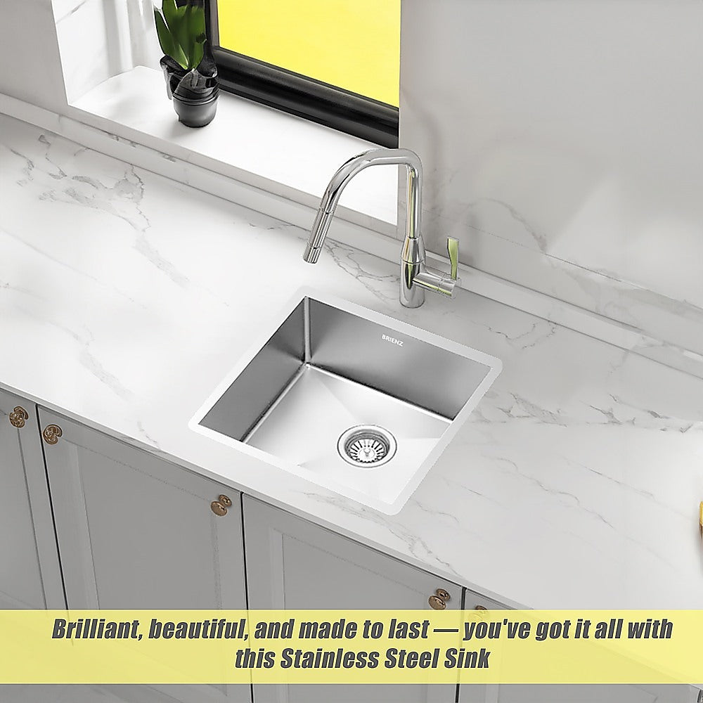 440x440mm Handmade Stainless Steel Undermount / Topmount Kitchen Laundry Sink with Waste - TRENDZ
