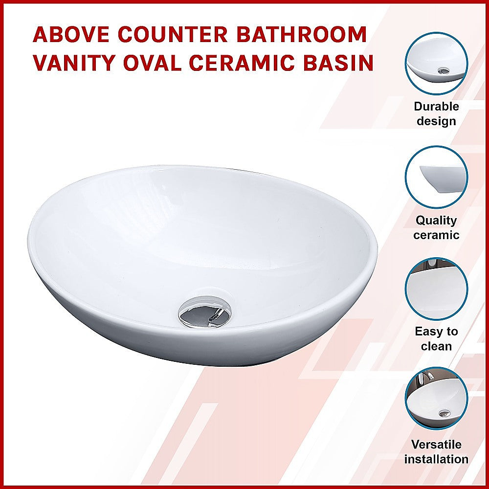 Above Counter Bathroom Vanity Oval Ceramic Basin - TRENDZ