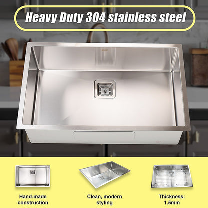 810x505mm Handmade 1.5mm Stainless Steel Undermount / Topmount Kitchen Sink with Square Waste - TRENDZ