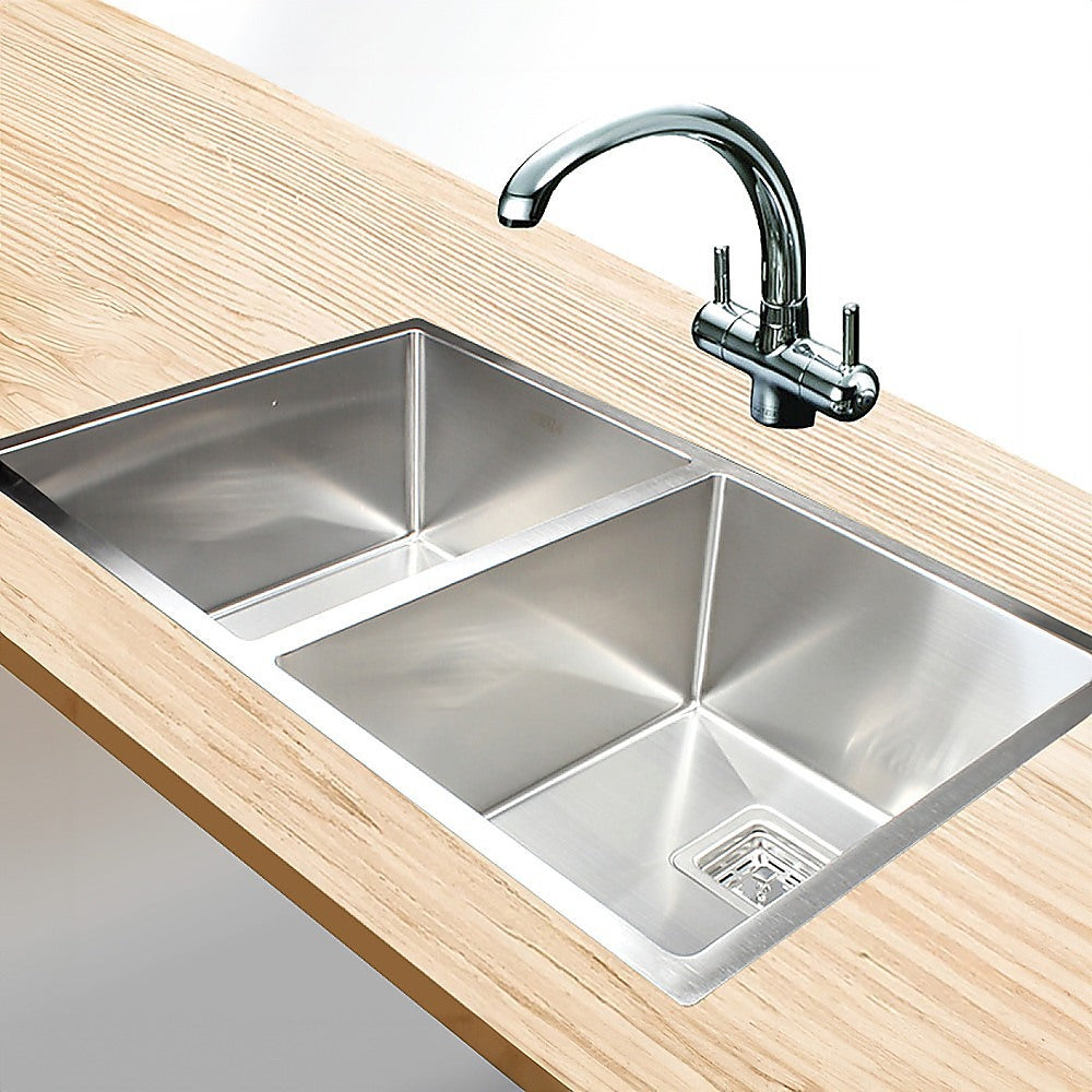 835x505mm Handmade 1.5mm Stainless Steel Undermount / Topmount Kitchen Sink with Square Waste - TRENDZ