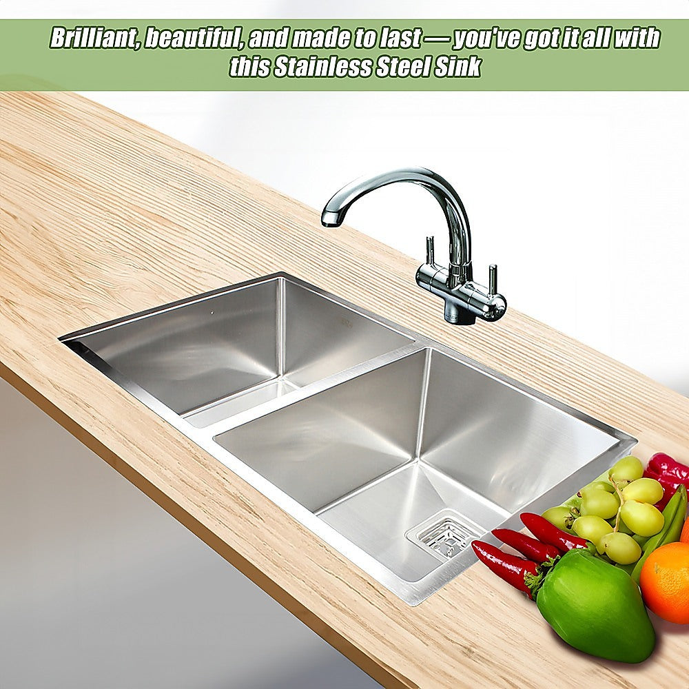 835x505mm Handmade 1.5mm Stainless Steel Undermount / Topmount Kitchen Sink with Square Waste - TRENDZ