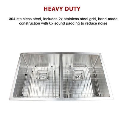 835x505mm Handmade 1.5mm Stainless Steel Undermount / Topmount Kitchen Sink with Square Waste - TRENDZ