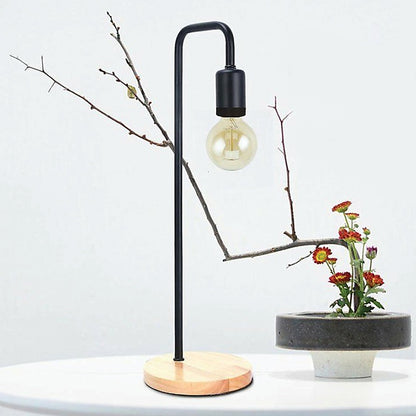 Modern Table lamp Desk Light Timber Base Bedside Bedroom Black - TRENDZ