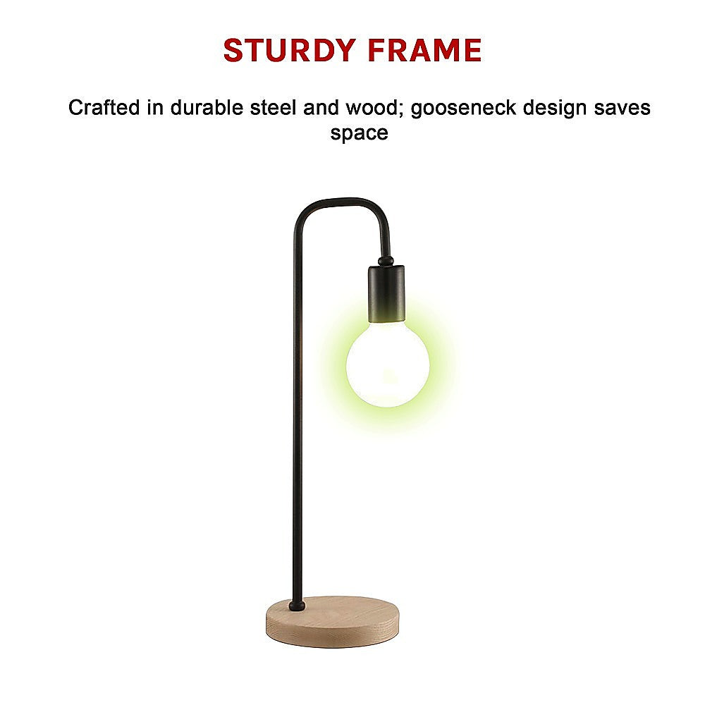 Modern Table lamp Desk Light Timber Base Bedside Bedroom Black - TRENDZ