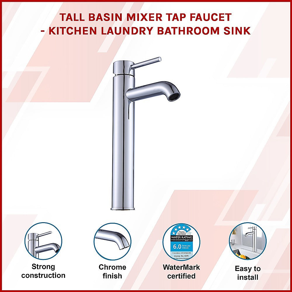 Tall Basin Mixer Tap Faucet -Kitchen Laundry Bathroom Sink - TRENDZ