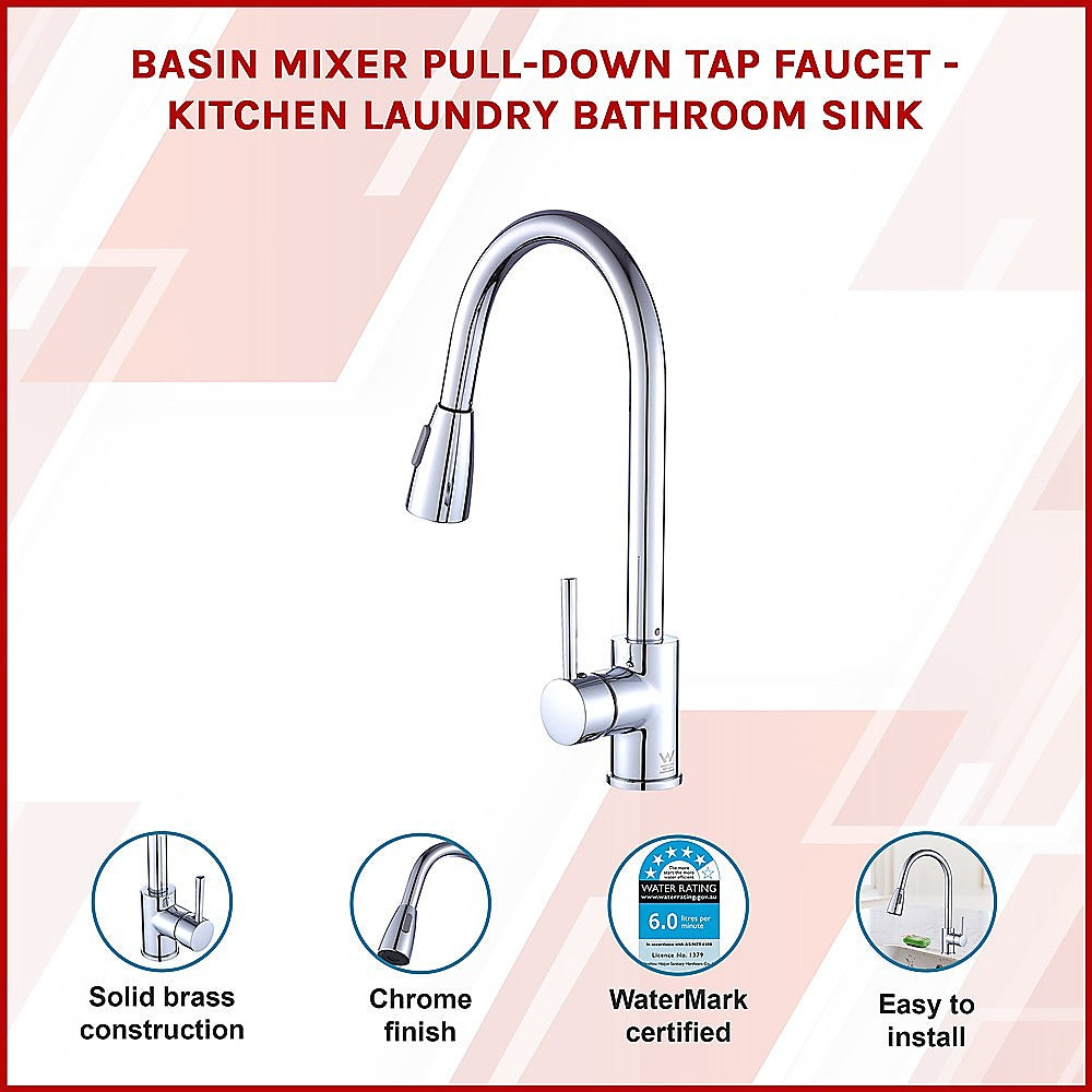 Basin Mixer Pull-Down Tap Faucet -Kitchen Laundry Bathroom Sink - TRENDZ
