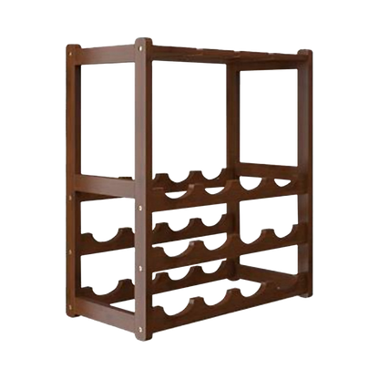 Bamboo Wine Rack Free Standing 15 Bottles with 6 Glasses Holder Storage in Dark Brown
