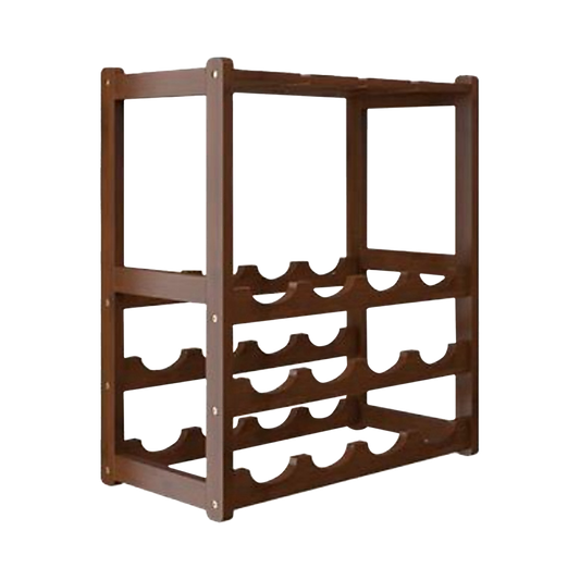 Bamboo Wine Rack Free Standing 15 Bottles with 6 Glasses Holder Storage in Dark Brown