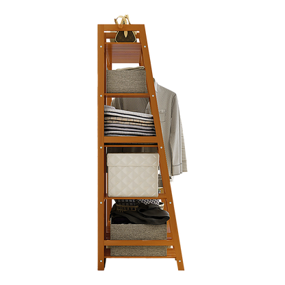 Portable Clothes Rack Coat Garment Stand Bamboo Rail Hanger Airer Closet