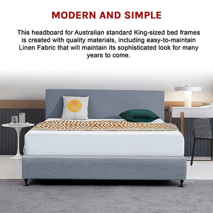 Linen Fabric King Bed Deluxe Headboard Bedhead - Berlin Blue