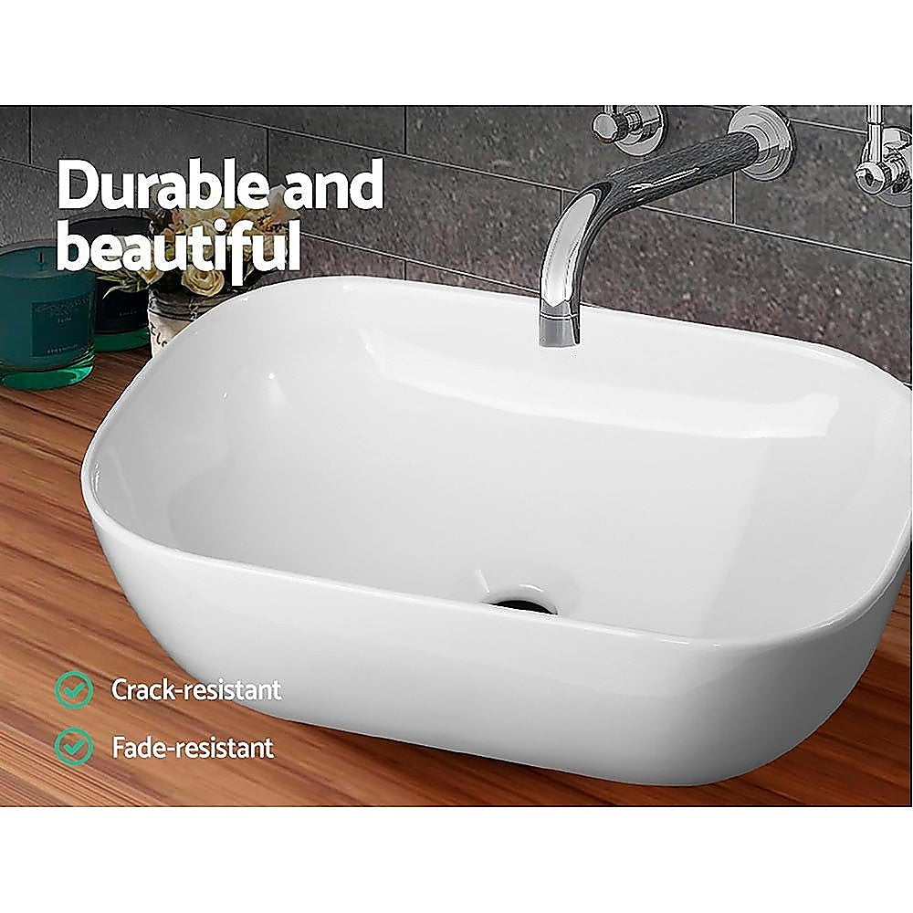 Ceramic Bathroom Basin Vanity Sink Oval Above Counter Top Mount Bowl - TRENDZ