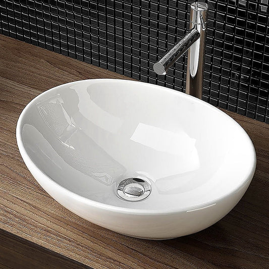 Ceramic Bathroom Basin Vanity Sink Oval Above Counter Top Mount Bowl - TRENDZ