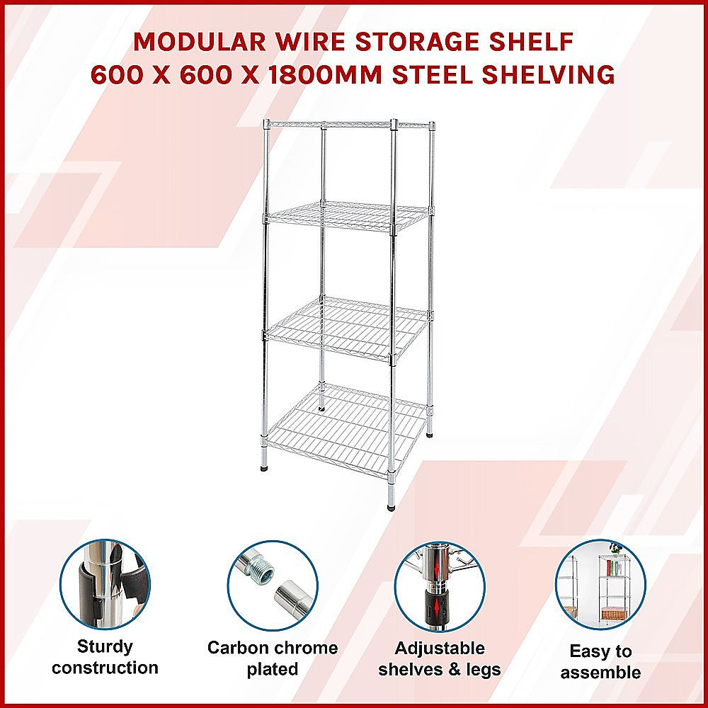 Modular Wire Storage Shelf 600 x 600 x 1800mm Steel Shelving - TRENDZ