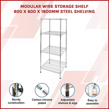 Modular Wire Storage Shelf 600 x 600 x 1800mm Steel Shelving - TRENDZ