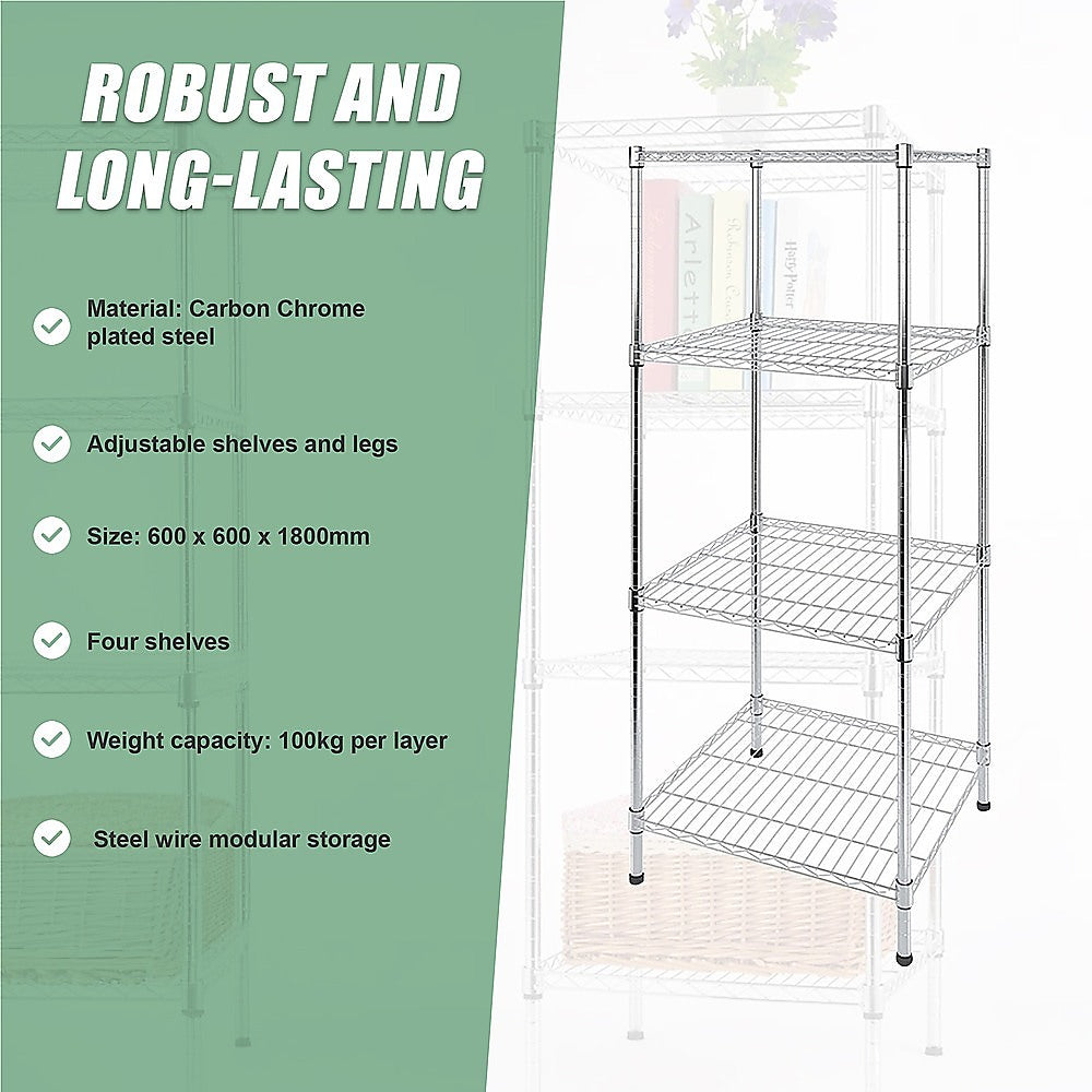 Modular Wire Storage Shelf 600 x 600 x 1800mm Steel Shelving - TRENDZ